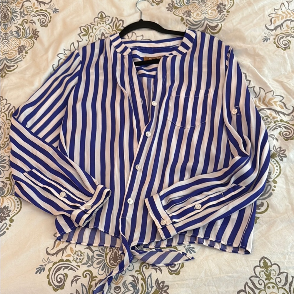 Ellen Tracy Navy and White Striped Top